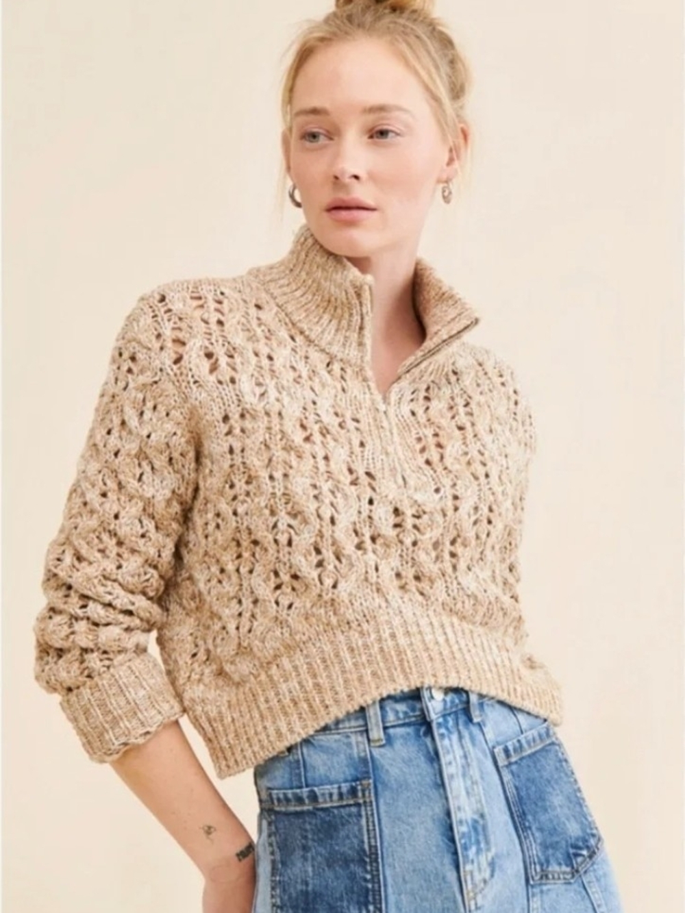 BDG Killian Quarter-Zip Pointelle Sweater